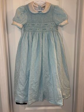 Laura Ashley Light Blue Swiss Dot Smocked Puff Sleeve Dress sz 6x